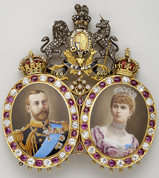 Miniatures of King George V (1865-1936) and Queen Mary (1867-1953) – 2nd quarter of the 20th century – Gold, silver, diamonds, rubies, enamel